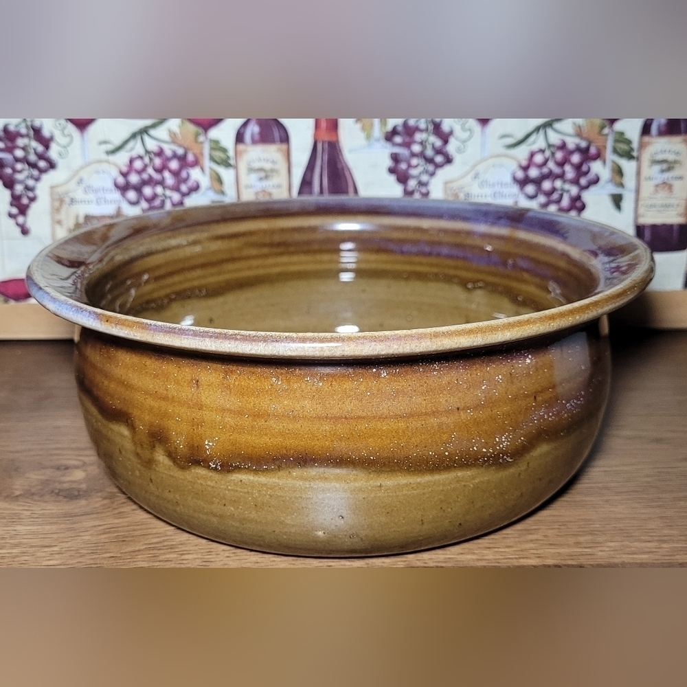 Handmade Pottery Brown Multi Color Glazed Stoneware Baking/ Serving Dish‎ 8" EUC
